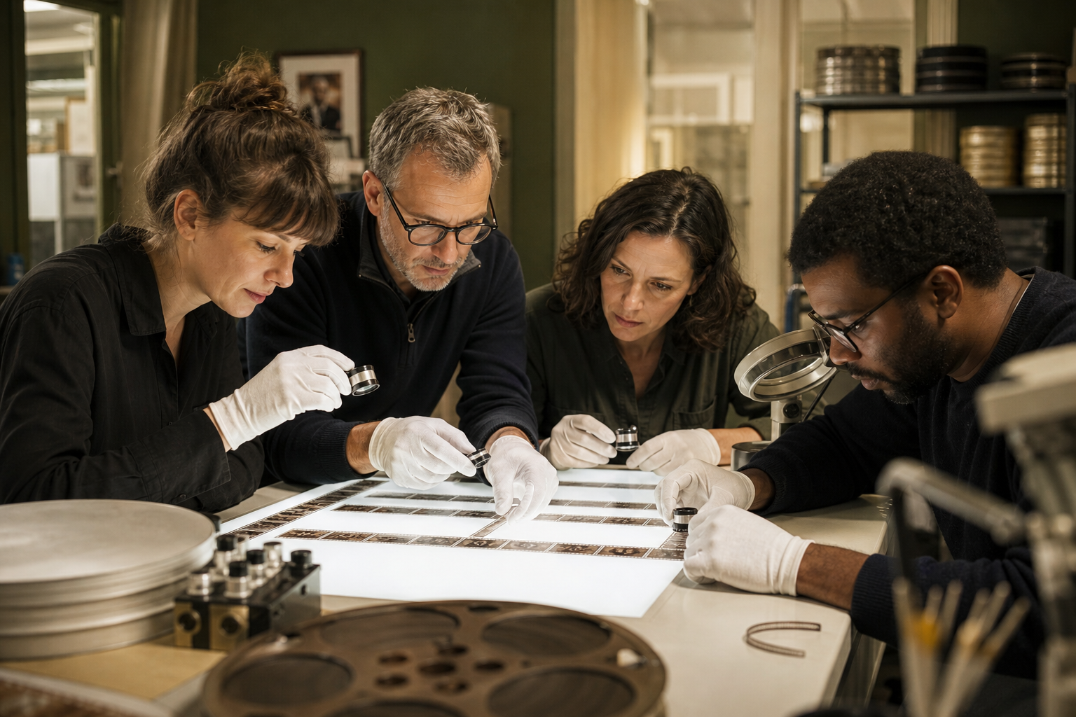 Équipe Frame Atelier inspectant des films